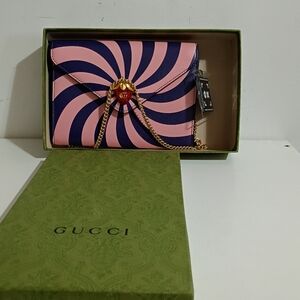 Gucci Pink and Purple Textured Dollar Calfskin Enamel Double G Strawberry bag